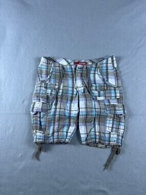 Unionbay Cargo Shorts Womens 10 Reg Purple Blue Plaid Utility Cinch Hem Outdoor